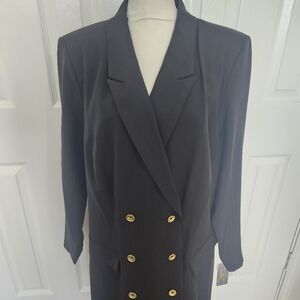 Sharagano Extra Long Blazer Black With Gold Decorative Buttons Size 22W